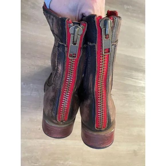 FreeBird Steven Liverpool Zip Distressed Leather‎ Boots W 10 Brown Red Combat - Picture 9 of 10